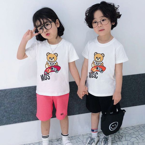 

toddler girls and boys casual clothes sets short sleeve + skirt 2pcs clothing set summer kid boys outfit tracksuit t200707, White