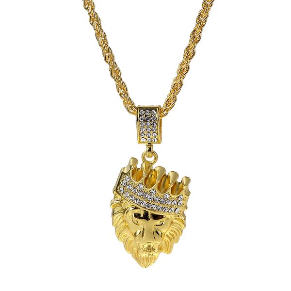 

2019 новая мода мужская полный ледяной горный хрусталь лев тег кулон кубинская цепь хип-хоп ожерелье #8, Silver