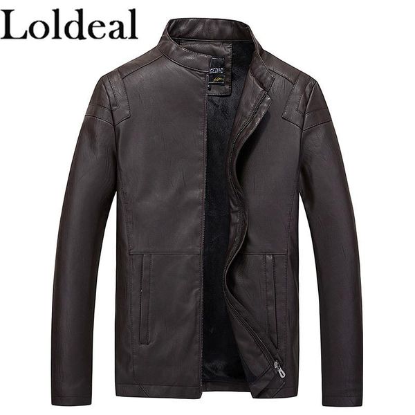 

loldeal men leather jacket slim version of the collar collar pu motorcycle handsome, Black