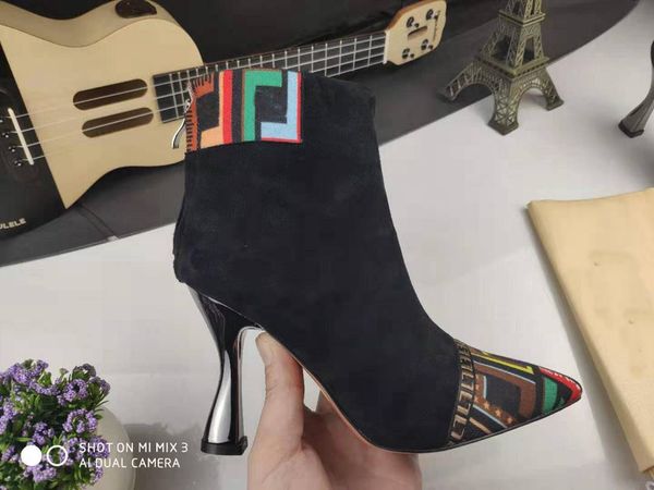 

2020 neew 9cm booties women leather high heel boots snow knitted women booties casual martin boots wholesale ladies winter boots