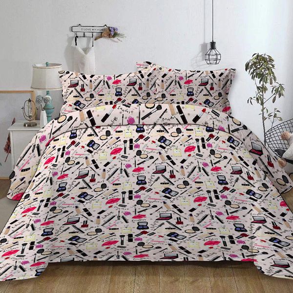 Makeup Bedding Set For Girls Creative Fashionable Pink Duvet Cover