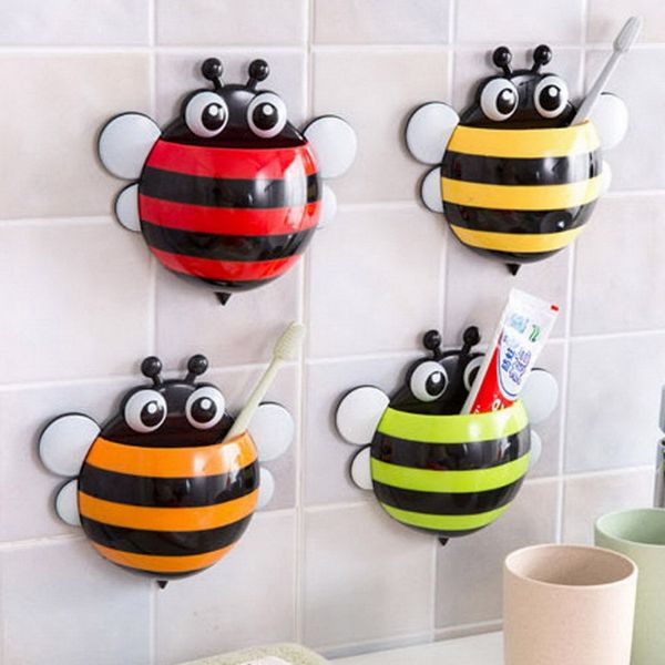 

sucker toothbrush holders hooks kids lovely cartoon animal bee toothbrush wall suction bathroom sets cup tool