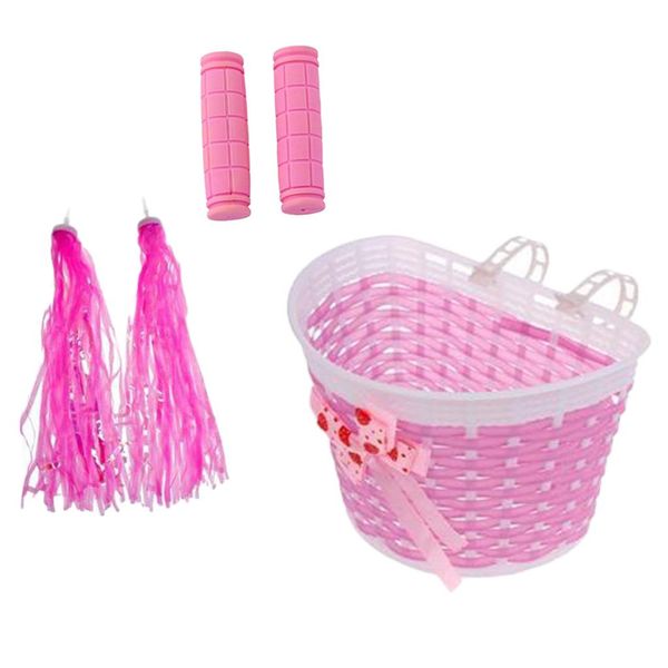 

children kids girls bicycle front basket handlebar grip tassels streamer decoration set pink