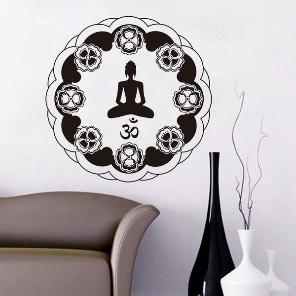 Waterproof Wallpaper Circular Indian Mandala Pattern Om Symbol Wall Stickers Removable Meditate Yoga Lotus Pose Decals Bedroom Wall Vinyl Decals Wall