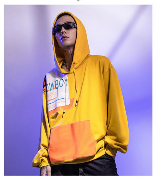 

men's hoodies & sweatshirts miyu 2021 autumn winter oversize hooded sweatshirt street style loose long-sleeved tide hip hop casual pull, Black