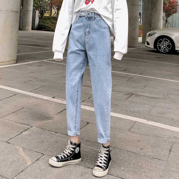 

loose harem jeans woman plus size denim pants korean trousers jean femme high waisted jeans mom big size for women, Blue