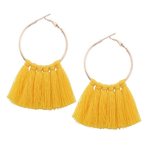 

1 pair fashion fan shaped earrings tassel pendant pierced ear studs alloy earrings jewelry for women girls yellow colorful, Golden;silver