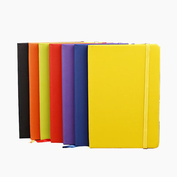 

office school hardcover notebook a5 college ruled thick classic writing notebook pu leather with pocket elastic closure banded 13.8*20.7, Purple;pink