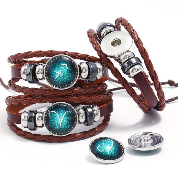 

retro 12 constellations braided rope multilayer bracelet jewelry gift new, Black