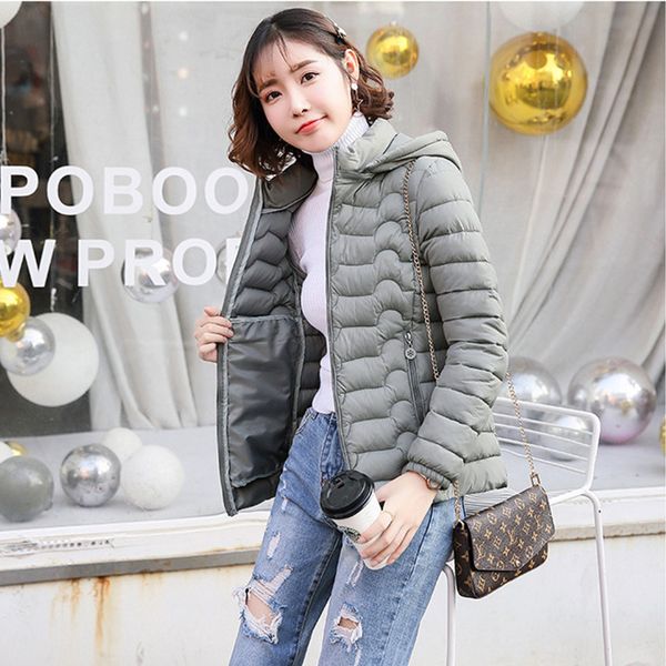 

winter light down jacket women's short cotton coat plus size hooded slim parka coat hooded warm coats padded jacket female short, Black