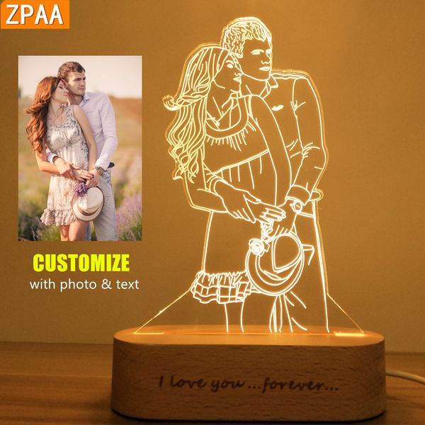 

p customized 3d night light usb diy night lamp custom nightlight for wedding christmas gift holiday light wooden base