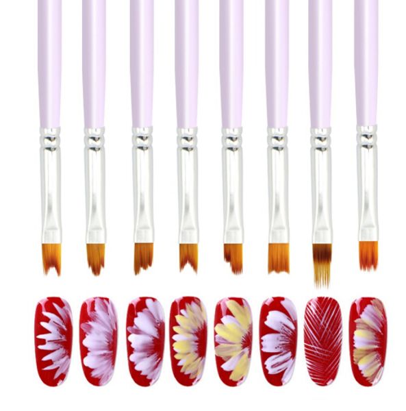 Acrílico Pintura Escova UV Gel Flor Desenho Pena Roxo Manicure Nail Art Tool 8 Padrões Padrões Opcionais Liner Pen