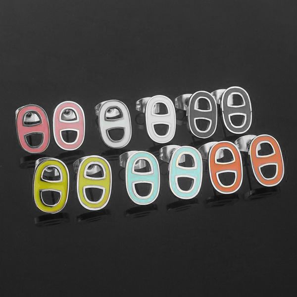 

2019 new fashion brand charm earrings hollow h letter color drop oil earrings 18k rose gold word women love earrings, Golden;silver