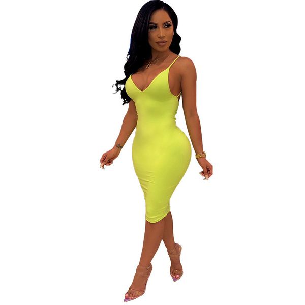 

2019 women summer bodycon dress sleeveless spaghetti strap v neck neon green ruched backless night club party dress vestido, Black;gray