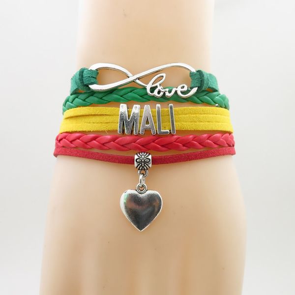 

infinity love mali country браслет-подвеска в форме сердца национальный флаг мали зеленый желтый с красными браслетами браслеты для женщин и, Golden;silver