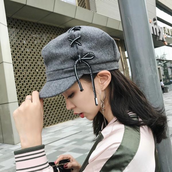 

fashion casual streetwear hats winter wool beret hat women autumn black cap french style flat caps, Blue;gray