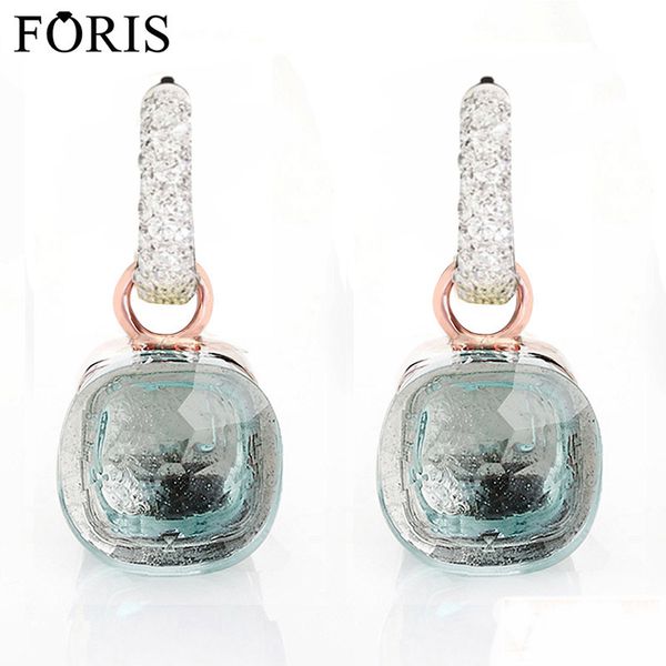 

foris 10 colors faceted crystal candy square gold earrings inlay zircon cz water drop earrings fashion women jewelry, Silver