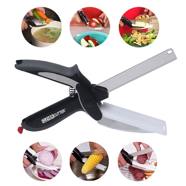 

multi-function clever scissors cutter 2 in 1 cutting board utility cutter stainless steel ourdoor smart vegetable knife ing
