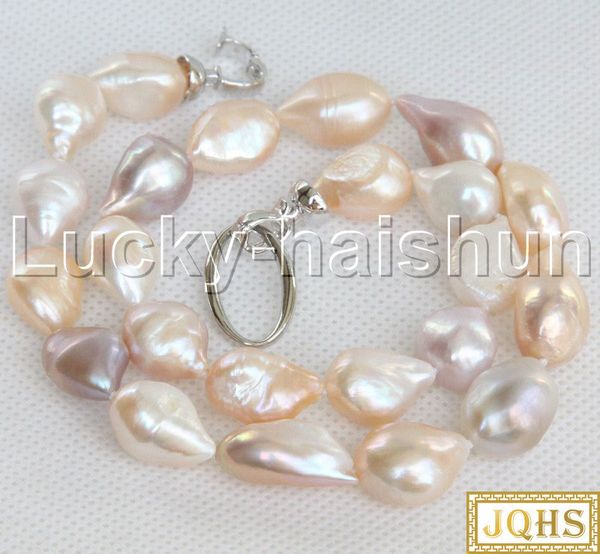 

jqhs 21mm baroque white purple pink freshwater pearl necklace 18kgp clasp j13170, Silver