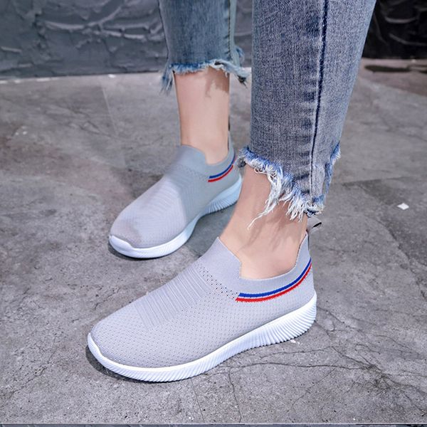 

women sneaker female air mesh soft knitted vulcanized shoes casual slip on ladies flat shoes walking footwear dropping shipping, Black