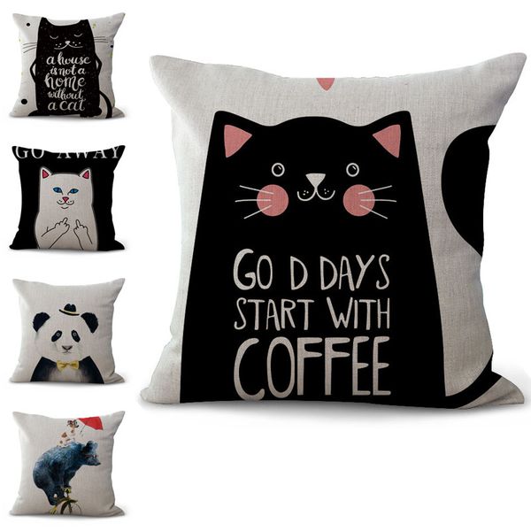 

cartoon cat bear pillow case cushion cover linen cotton throw square pillowcase cover drop ship 300798