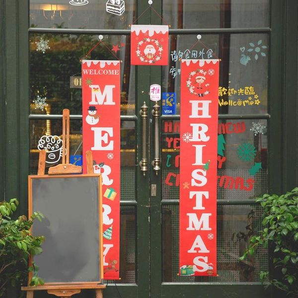 

3pcs christmas couplet fabric door hanging ornaments new year party decor