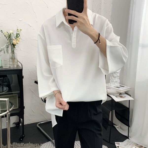 

ewq / men's wear korean style oversize three quarter sleeve solid color shirt for male 2020 summer new tide pullover shirt y2646, White;black