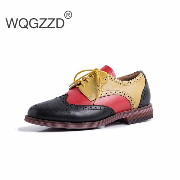 

chaussures femme 2020 brand new spring oxford shoes women's loafers genuine leather fashion mixed color shoes zapatos mujer, Black