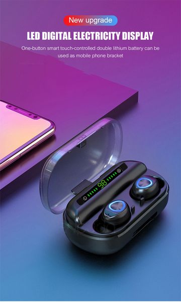 

new tws 5.0 bluetooth earphone 8d stereo wireless headphones mini wireless earphone earbuds with 1500 power bank phone holder