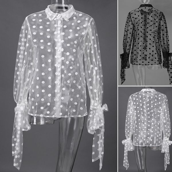 

2020 fashion summer lace shirts women blouse zanzea hollow out tunic casual polka dot blusas bohemian shirt plus size, White