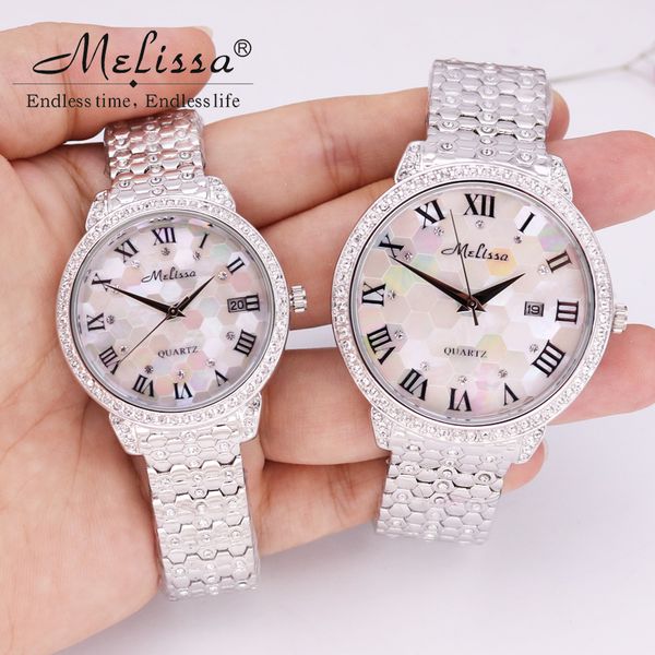 

men's watch women's watch japan mov fashion rhinestone shell luxury couple clock crystal lovers' birthday gift melissa box, Slivery;brown