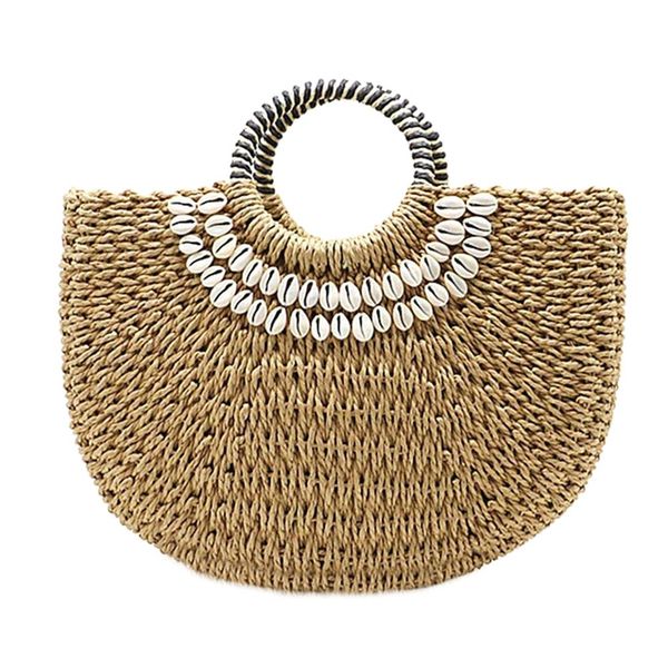 

shell moon bag straw bag women's straw handmade woven basket wicker summer grass bags drawstring of totes