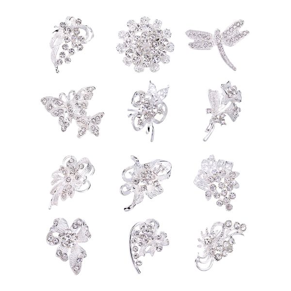 

12шт искорка сплав rhinestone pin брошь женщина свадьба брошь, Gray