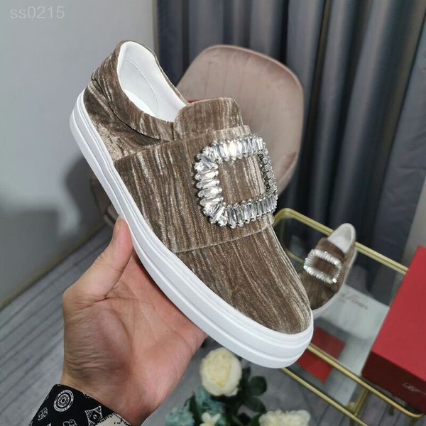 

high version 2020 luxurys european station new casual shoes thick bottom rhinestone square buckle flat bottom shoes women's single shoe, Black