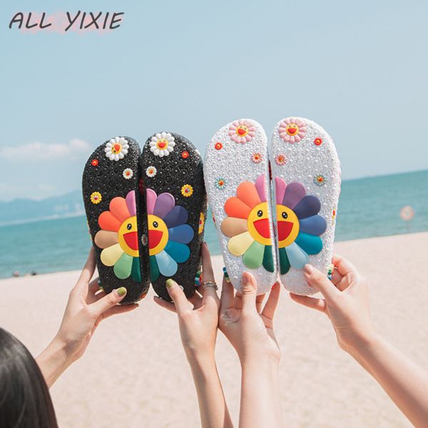 

2020 women slippers fashion summer lovely flower ladies casual slip on fruit jelly beach flip flops slides outdoor woman shoes, Black