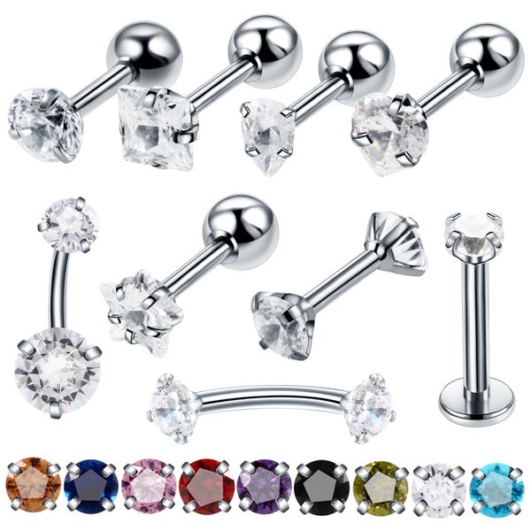 Acciaio Cristallo Zircone Ear Helix Tragus Sopracciglio Anelli Piercing Ombligo Labret Anello Piercing Lobo Piatto Orecchino Trago Gioielli