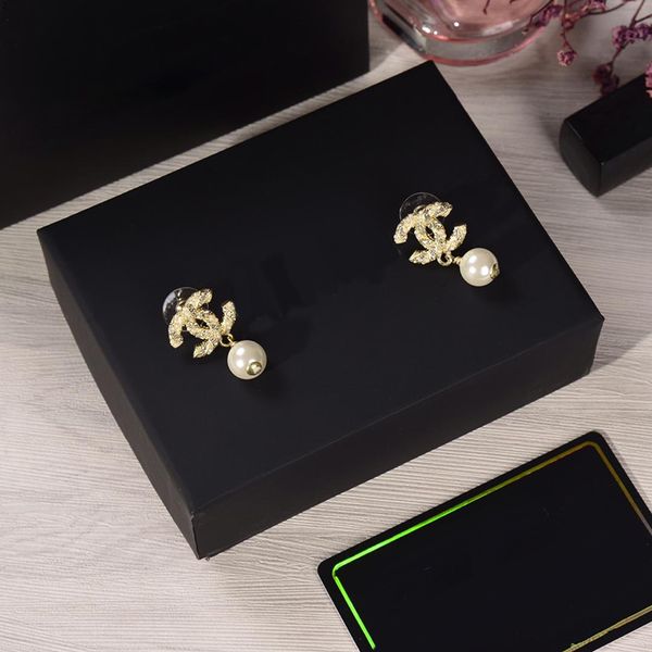 

popular fashion brand high version gold cc earrings for lady design womans party wedding lovers gift jewelry for bride with box, White