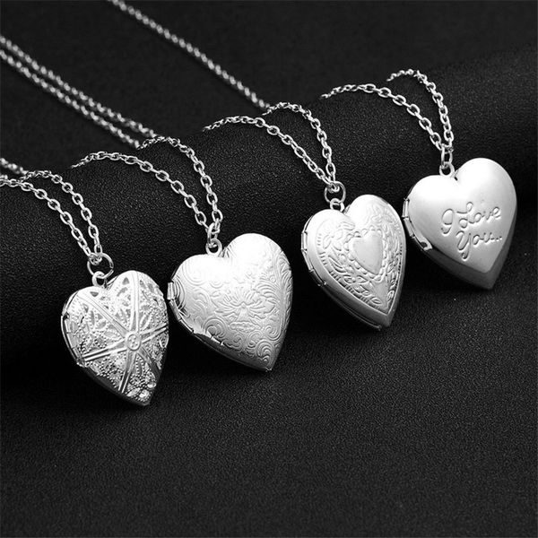 

new 1pcs heart shaped friend p picture frame locket pendant heart for women girls necklace romantic valentine jewelry gift, Silver
