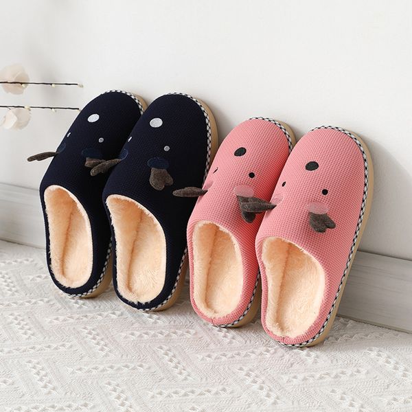 

women's cute cartoon warm cotton soft plush home slippers shoes, Black