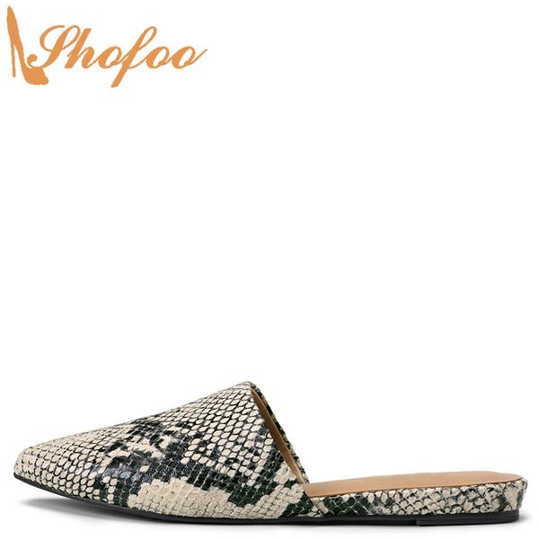 

natural snake print mules low chunky heels women outside slippers large size 15 16 for ladies fashion casual mature shoes shofoo, Black