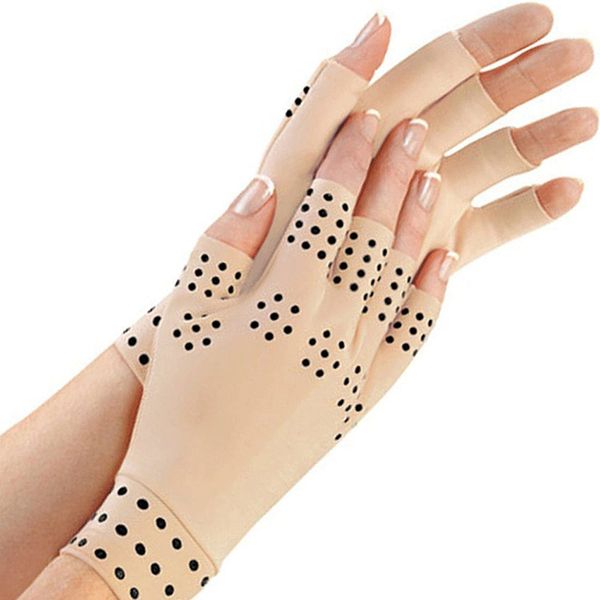 

hiking gloves magnetic therapy fingerless gloves arthritis pain relief heal joints braces sport with dot for adult, Black