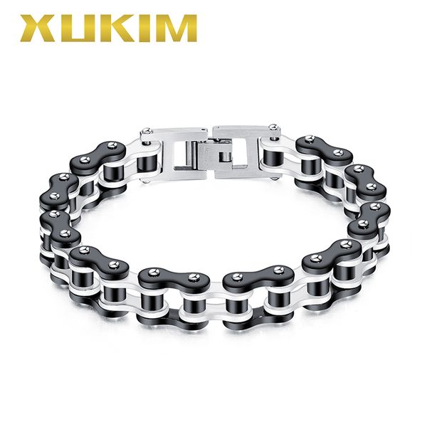 

cuff xukim jewelry rock style cool fashion design bicycle chain 11mm width motorcycle bracelet, White