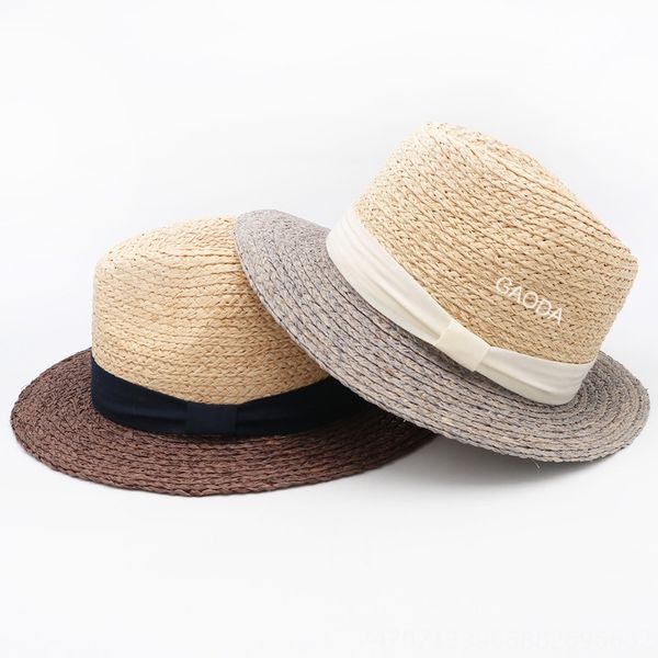 

summer couple lady lafite flat eaves straw flowers and grass flower straw hat sun-proof sun-shading bowknot beach panama hat, Blue;gray