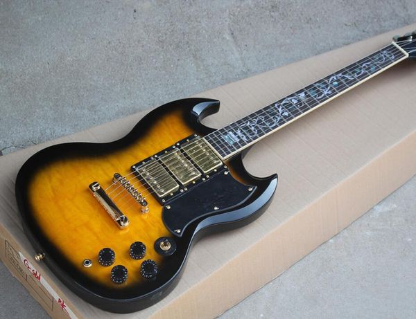 

закат цвета электрогитара с древа жизни инкрустация, black накладку, gold пикапы и оборудований, предлагая индивидуальные услуги бесплатная