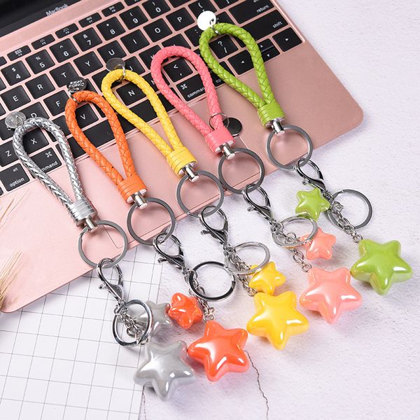 

плетеные пу кожаные брелки брелки акриловые блестящие звезды сплетенные веревка кожа брелок автомобиля брелок друг любителей подарки, Silver