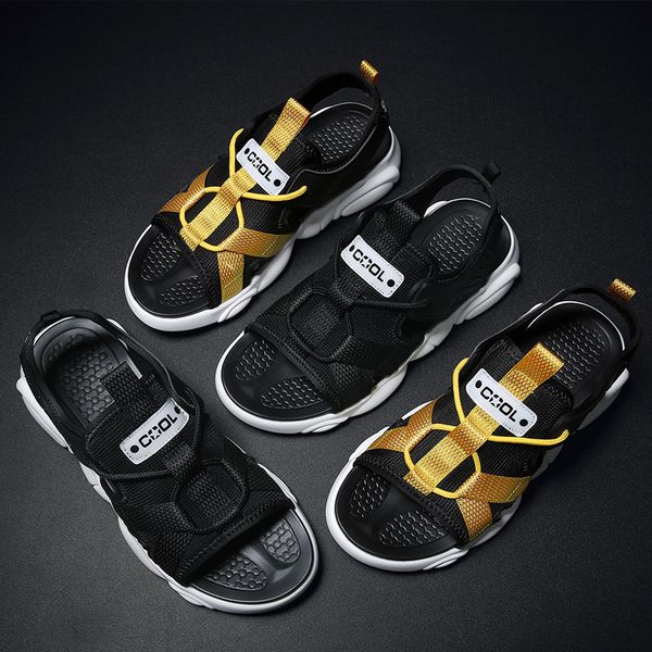 

2019 summer selling fashion breathable open toe light england casual buckle line-styled sandals men p, Black