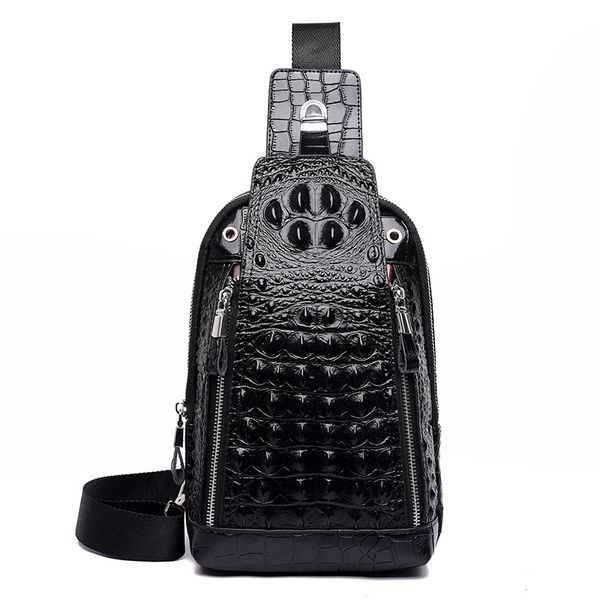 

new style men crocodile pattern genuine leather chest pack multi-functional cowhide shoulder rides luggage fashion har skin phon