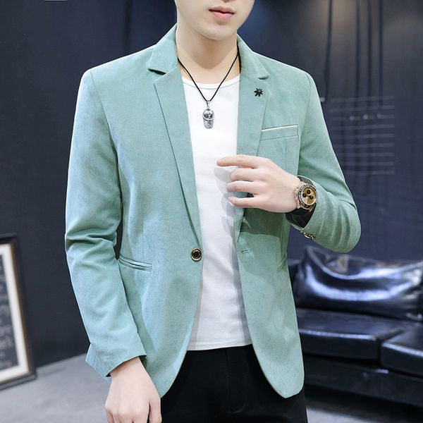 

hoho 2020 spring men casual slim fit single blazer youth handsome solid color blazer, White;black
