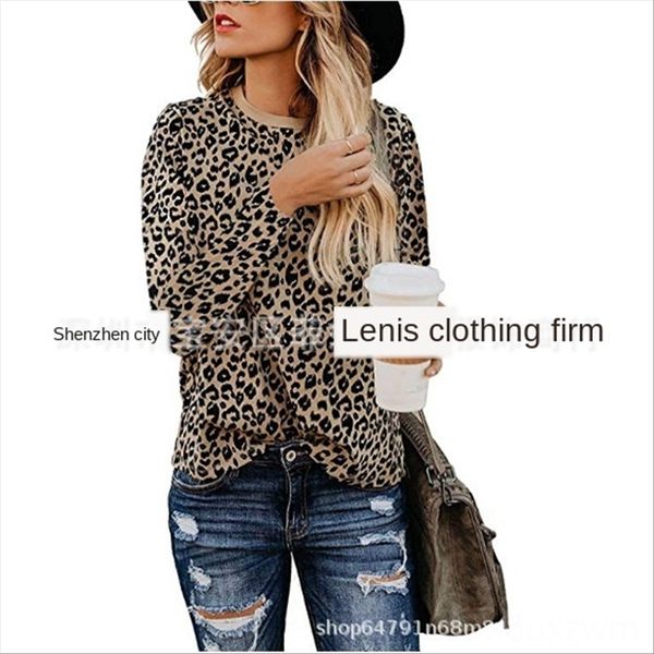 

2019 autumn new leopard print women's t-shirt round neck long sleeve 2019 autumn new leopard print women's t-shirt round neck long, White