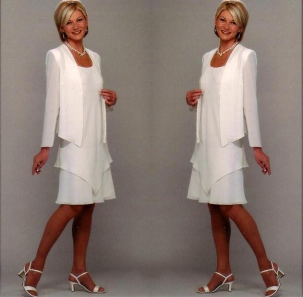 

2019 белый комплект мать невесты длинный жакет шифон длиной до колен на заказ жених мать свадебная одежда, Black;red